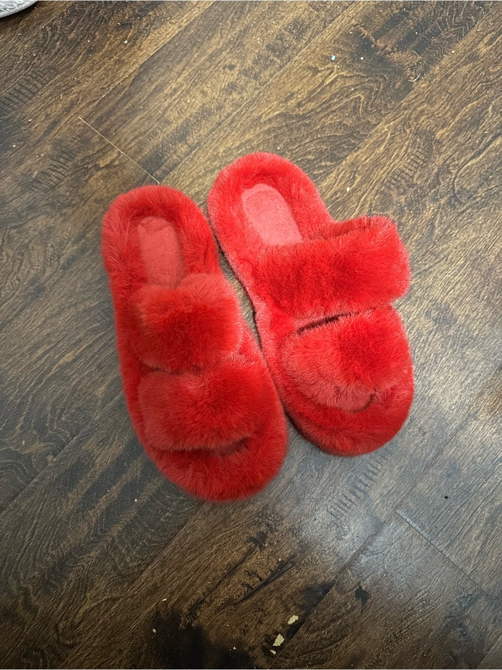 Red Furry Slide Slippers - Picture 1 of 11